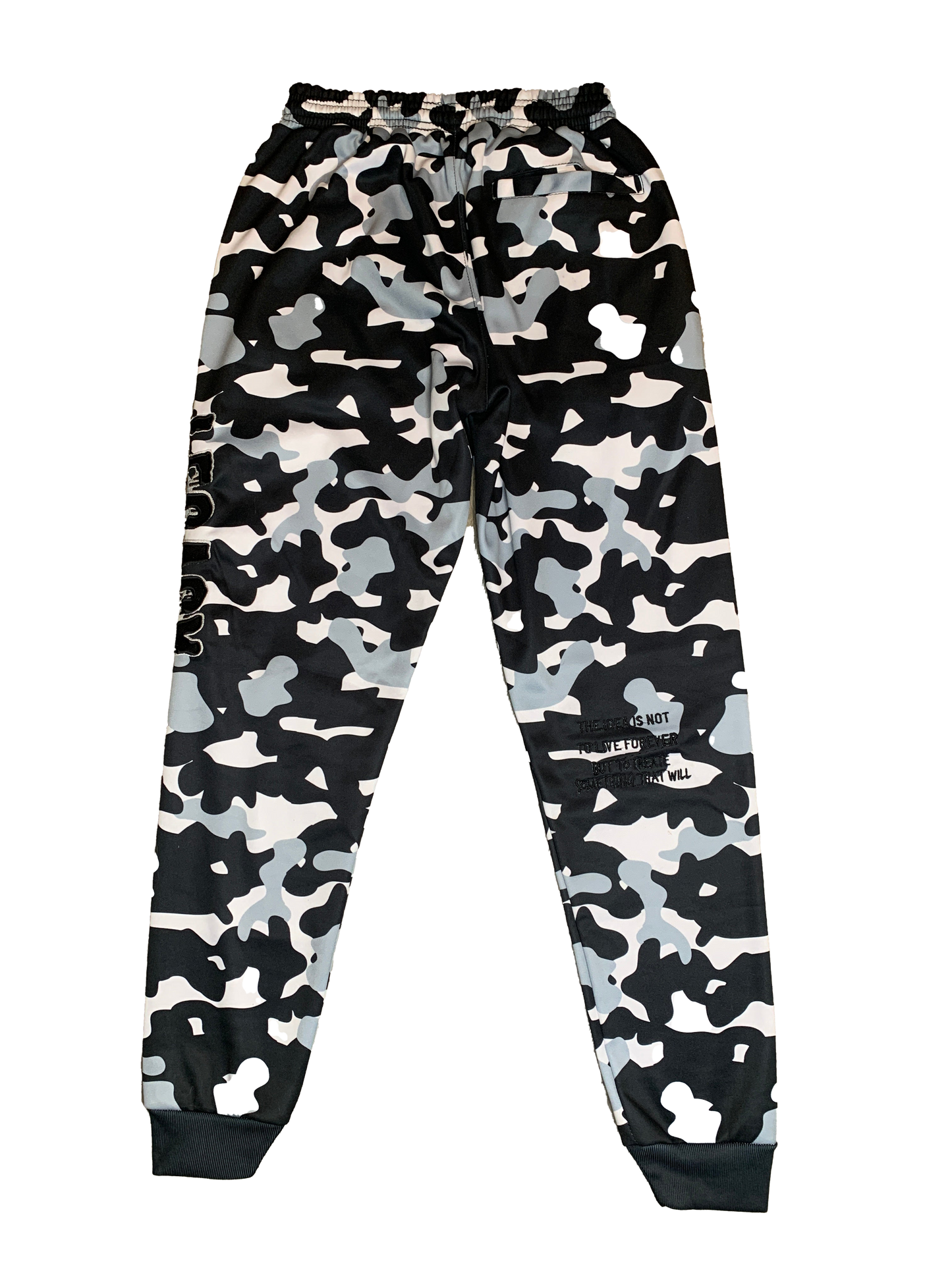 Black Camo Drip Letter Joggers