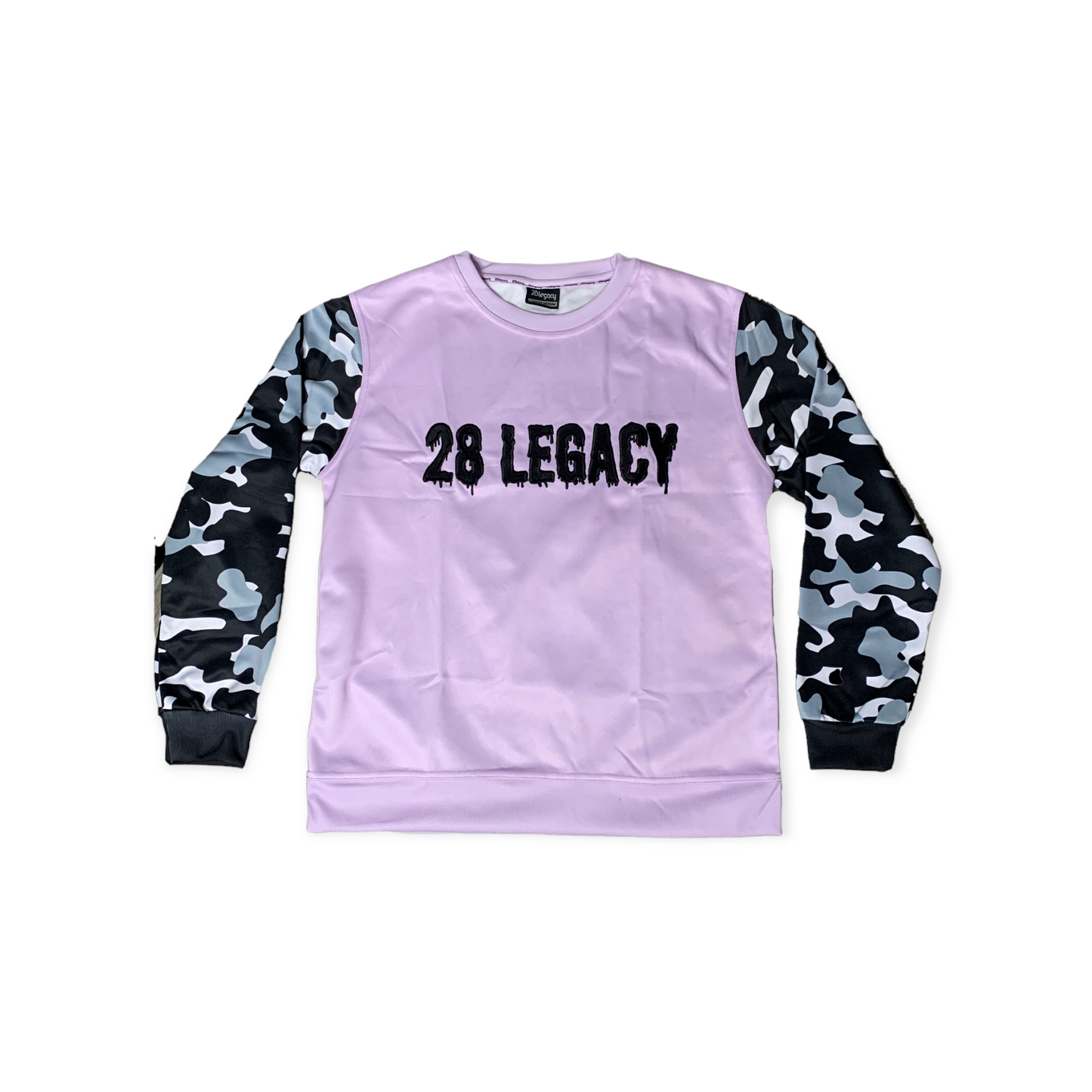 Black Camo/Lavender Drip Letter Crewneck