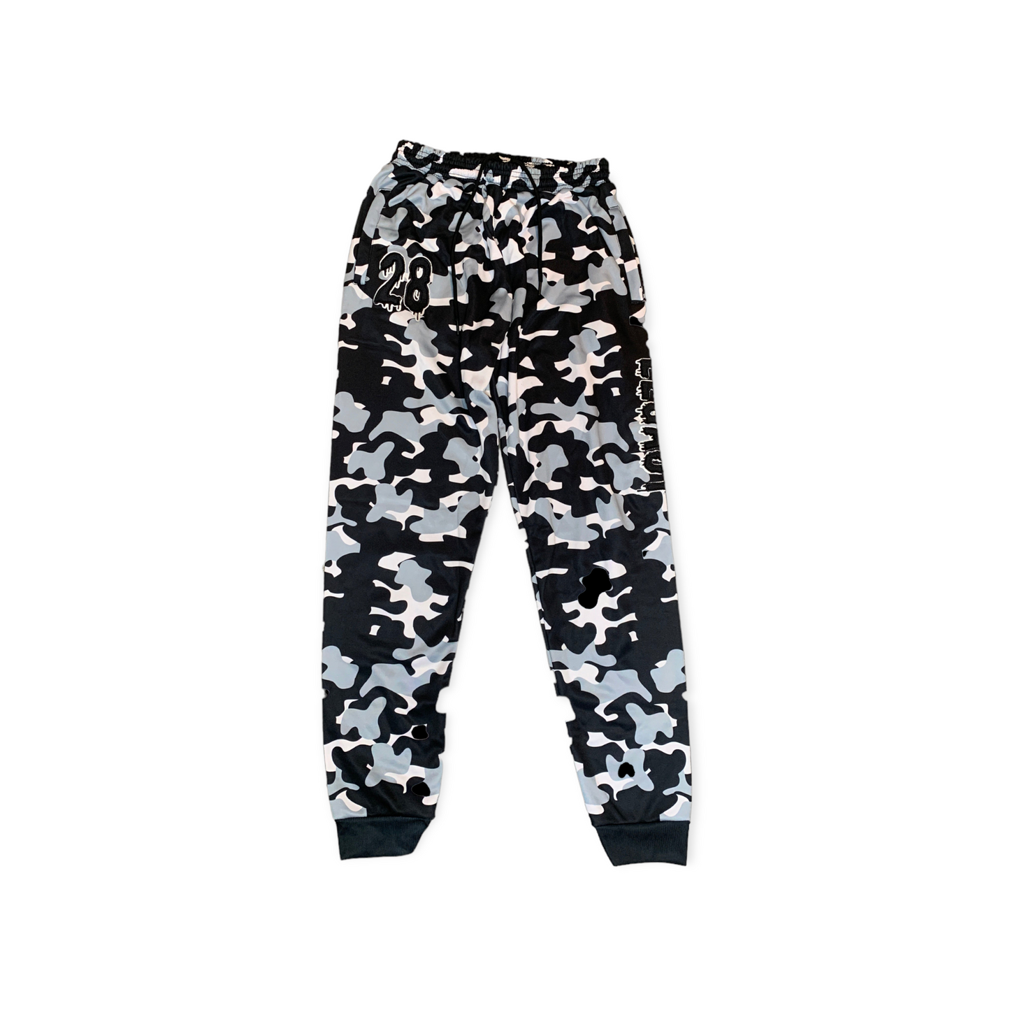 Black Camo Drip Letter Joggers