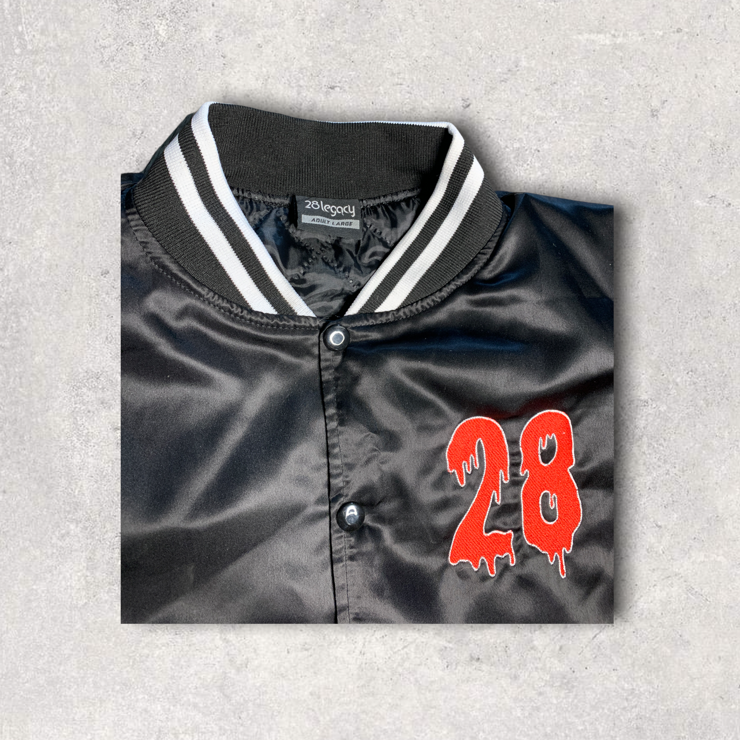 Satin Drip Letter “Robo” Varsity Jacket